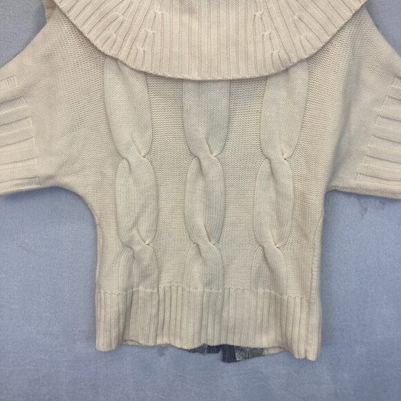 Antonio Melani Short Sleeve Cardigan Medium M Merino Wool Cream Cable Heavy Open - Picture 13 of 16